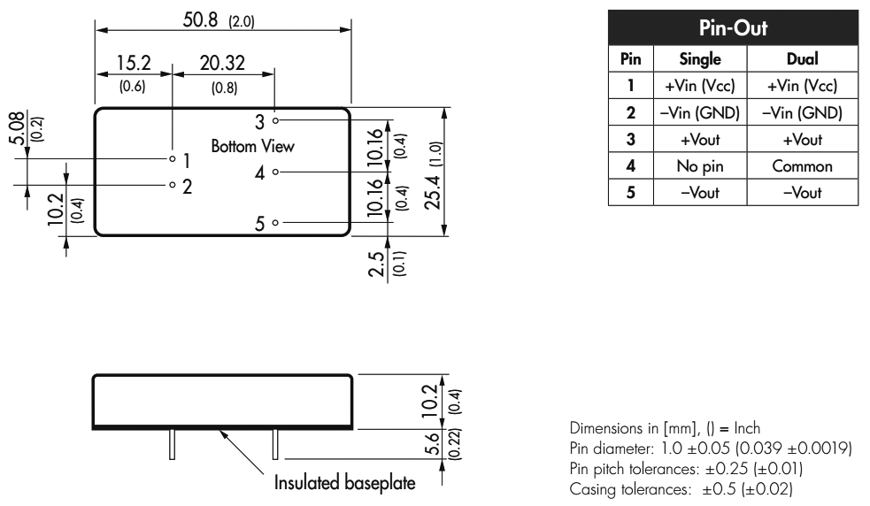 Converter: DC/DC; 10W; Uin: 9÷18V; 3.3VDC; Iout: 2400mA; 2"x1"; 32g