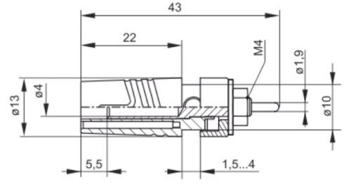 Connector: 4mm banana; socket; 24A; 1kV; yellow; gold-plated; 43mm