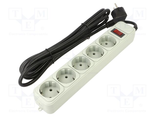 Plug socket strip: protective; Sockets: 5; 250VAC; 16A; white; 3m