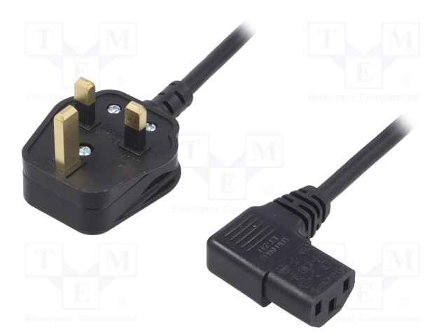 Cable; BS 1363 (G) plug,IEC C13 female 90°; 1.8m; black; PVC