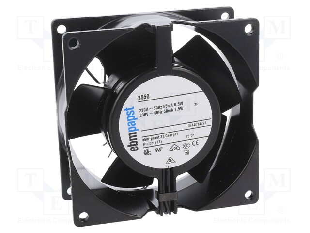 Fan: AC; axial; 230VAC; 92.5x92.5x38mm; 67m3/h; 32dBA; 2300rpm