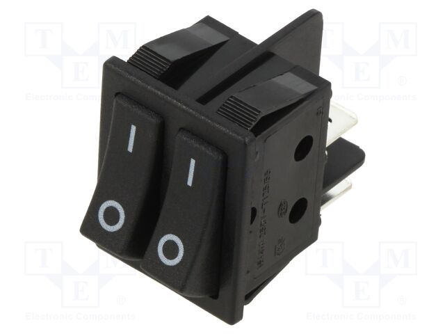 ROCKER; SPST x2; Pos: 2; ON-OFF + ON-OFF; 16A/250VAC; black; none