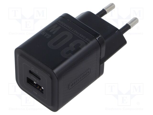 Power supply: switching; mains,plug-in; 5÷20VDC; 30W; black; 3A