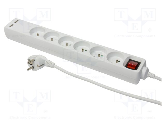 Mains; Schuko; Sockets: 8; PVC; white; 5m; 10A; Application: indoor