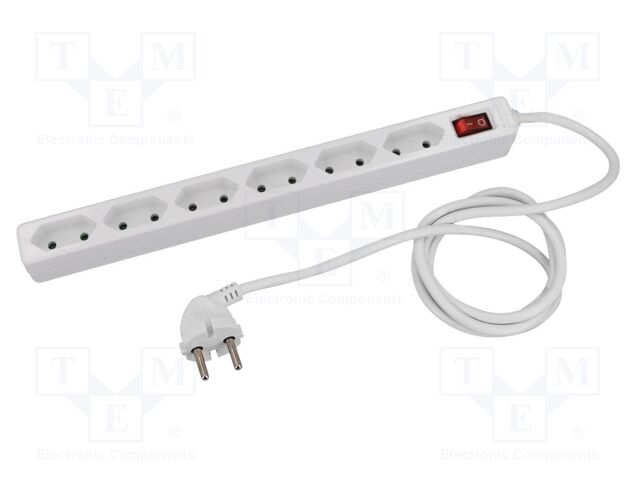 Extension lead; 2x1mm2; Sockets: 6; PVC; white; 1.4m; 16A