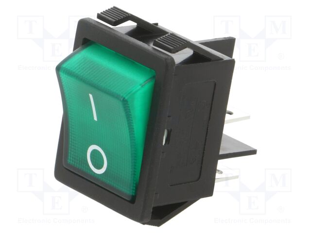 ROCKER; DPST; Pos: 2; OFF-ON; 16A/250VAC; green; neon lamp; R5; 250V