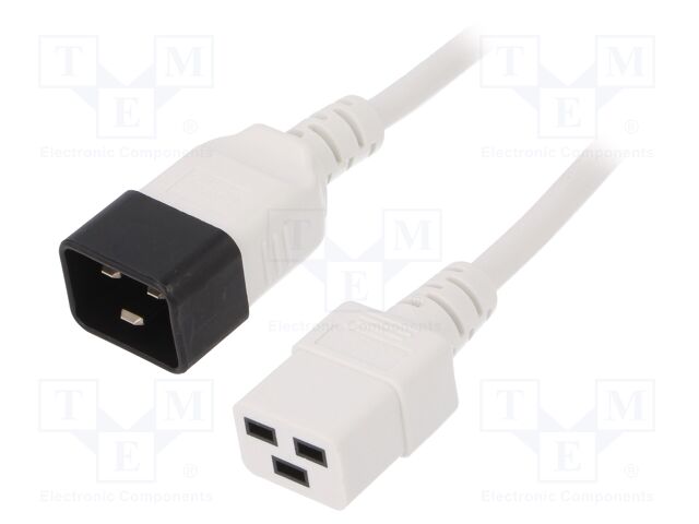 Cable; IEC C19 female,IEC C20 male; 1.8m; white; PVC; 3G1,5mm2