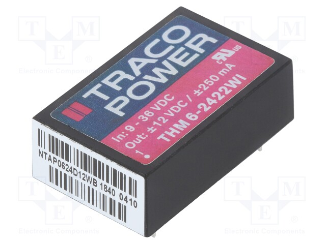 Converter: DC/DC; 6W; Uin: 9÷36V; Uout: 12VDC; Uout2: -12VDC; DIP24