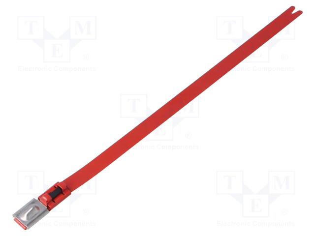 RFID cable tie; L: 201mm; W: 7.9mm; stainless steel; 1020N; red