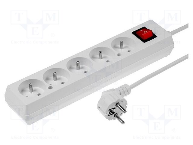 Extension lead; 3x1.5mm2; Sockets: 5; PVC; white; 3m; 16A