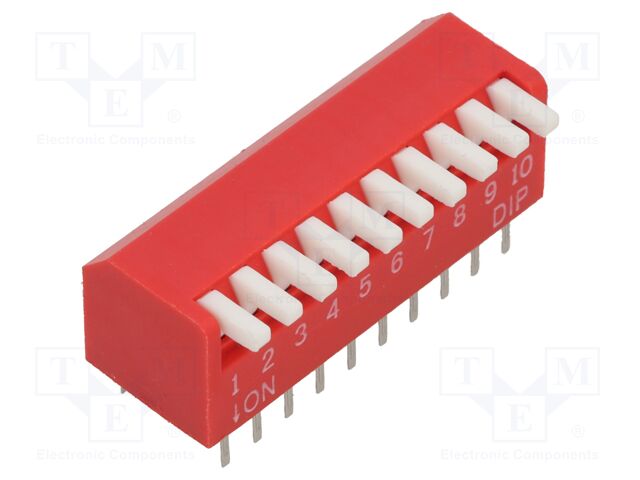 Switch: DIP-SWITCH; Poles number: 10; OFF-ON; 0.025A/24VDC; THT