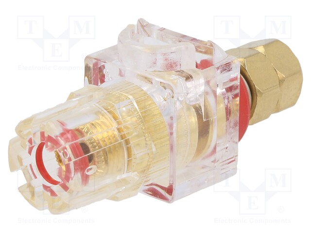Socket; 3mm banana; 60A; 54.5mm; red,transparent; gold-plated