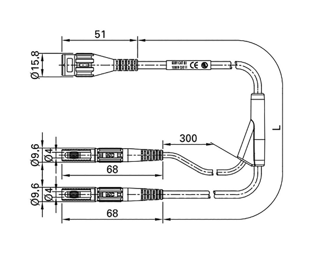 Test lead; BNC plug,banana plug 4mm x2; insulated; Len: 1m