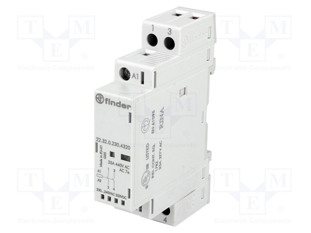 Relay: installation; monostable; NO x2; Ucoil: 230VAC; 25A; IP20