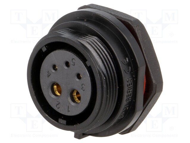 Socket; female; SP21; PIN: 5(2+3); IP68; soldering; 500V; Inom 1: 30A