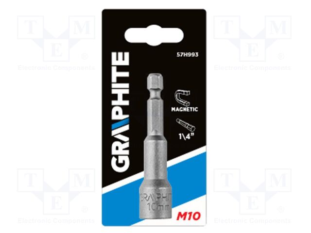 Screwdriver bit; 6-angles socket; HEX 10mm; Mounting: 1/4"
