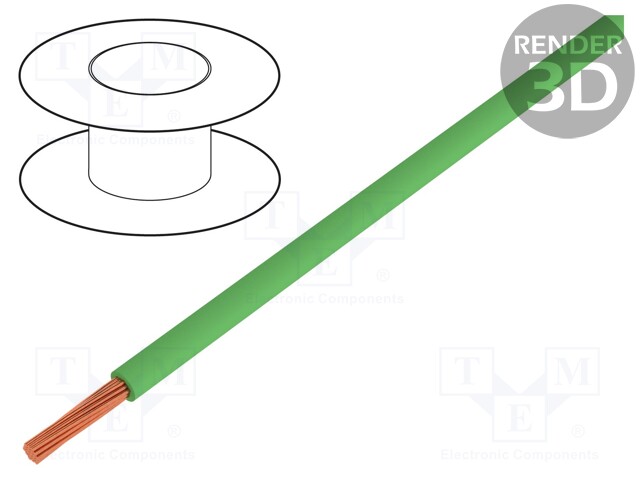 Wire; stranded; OFC; 0.35mm2; green; PVC; 49V; 200m