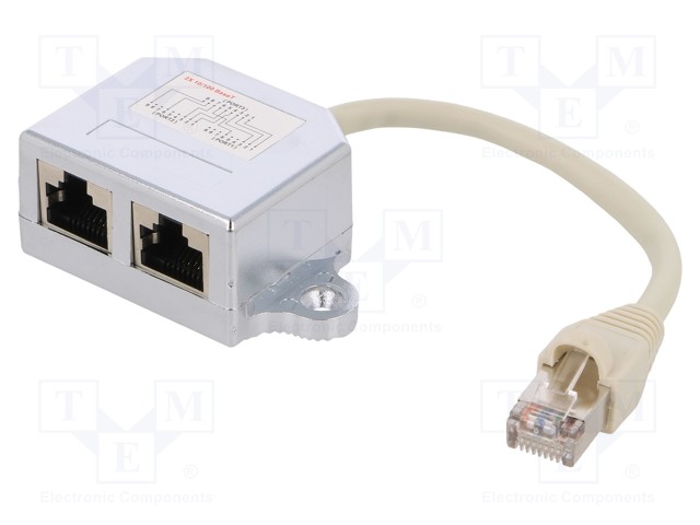 Plug/socket; splitter; Layout: 8p8c; RJ45 socket x2,RJ45 plug