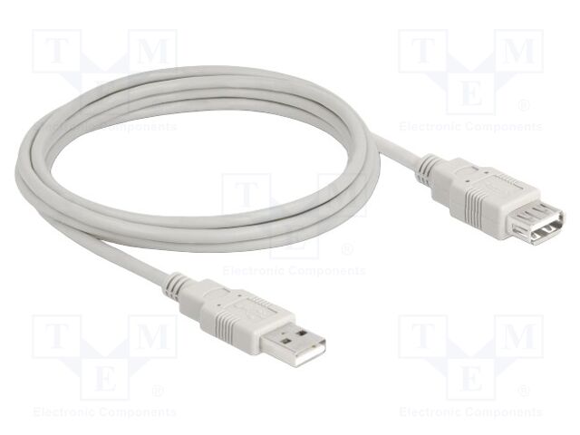Cable; USB 2.0; USB A socket,USB A plug; 3m; beige