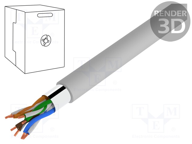 Wire; F/UTP; 5e; stranded; Cu; 4x2x26AWG; PVC; grey; 100m