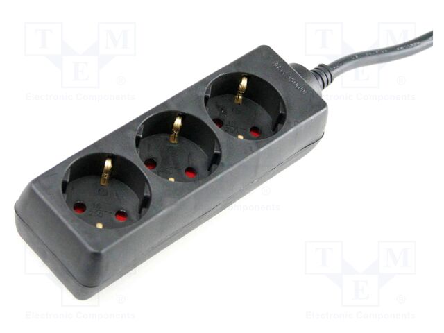 Extension lead; 3G1.5mm2; with protection; Sockets: 3; PVC; black