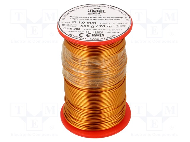 Coil wire; single coated enamelled; 1mm; 500g; -65÷200°C; Core: Cu