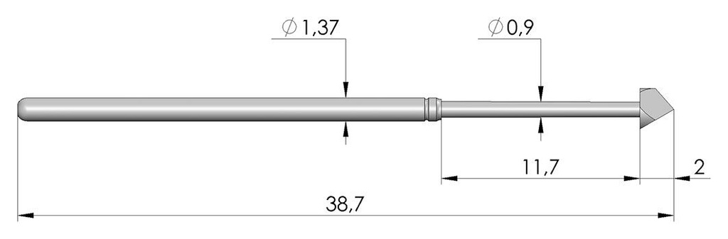 Test needle; Operational spring compression: 9.3mm; 5A; Ø: 2.5mm