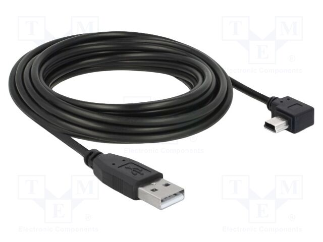Cable; USB 2.0; USB A plug,USB B mini plug 90° left/right; 5m