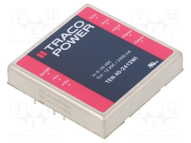 Converter: DC/DC; 40W; Uin: 9÷36V; 12VDC; Iout: 3350mA; 2"x2"; 60g