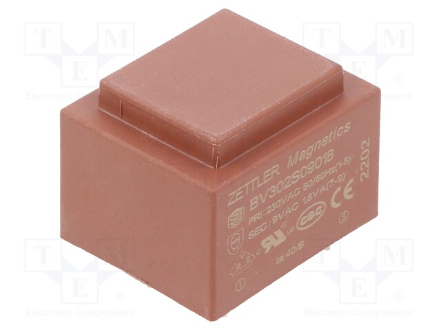 Transformer: encapsulated; 230VAC; 9V; Mounting: PCB