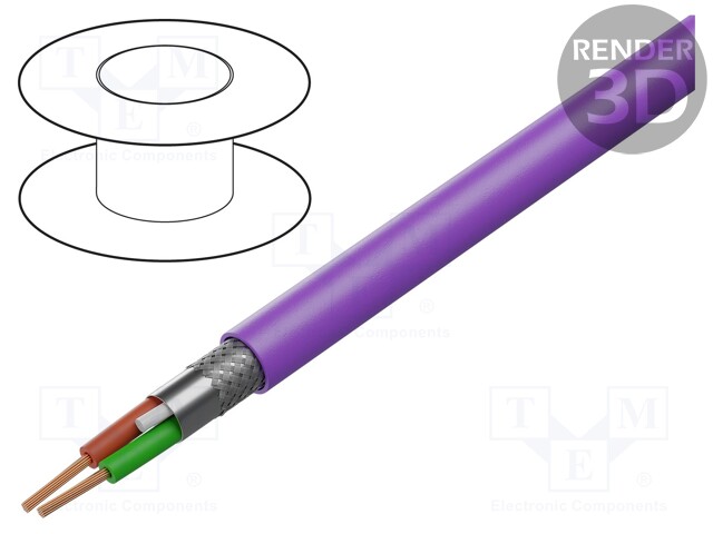 Wire; PROFIBUS; 1x2x24AWG; stranded; Cu; PVC; violet