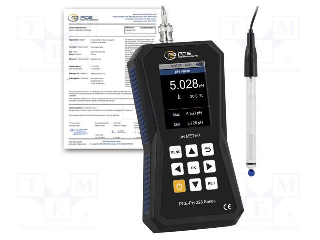 Meter: pH; LCD 2,8"; -2÷20pH,±2000mV; IP52; Dim: 178x32x85mm