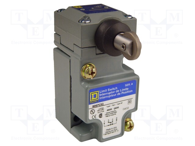 Limit Switch, Side Roller Plunger, SPDT-DB, 6 A, 120 V, 17.8 N, 9007 Series