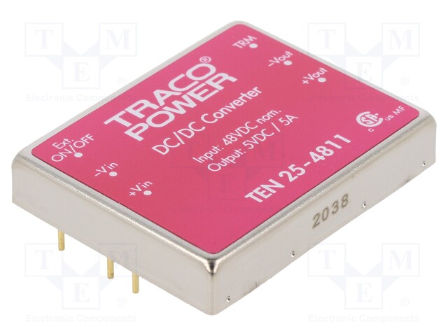 Converter: DC/DC; 25W; Uin: 36÷75V; 5VDC; Iout: 5000mA; 2"x1,6"; 48g