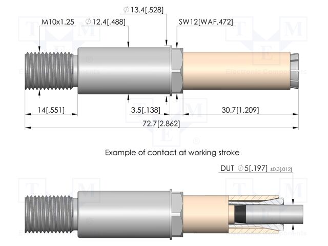 Test needle; Spring compression: 4mm; 5.5mm; 100A; CuBe; Ø: 10mm