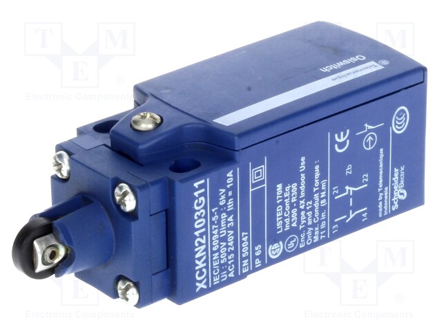 Limit switch; transversal plastic roller Ø11mm; NO + NC; 10A