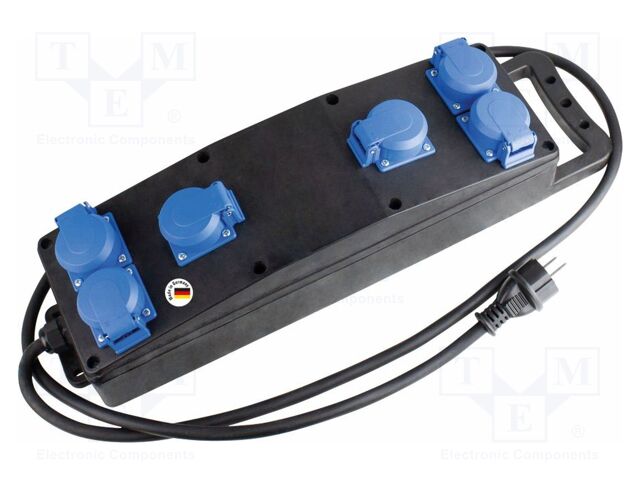 Extension lead; 3G2.5mm2; with flap,with holder; Sockets: 6; 2m