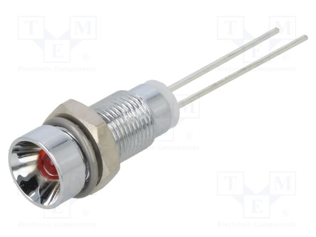 Indicator: LED; recessed; red; 2VDC; Ø6mm; 2pin; metal
