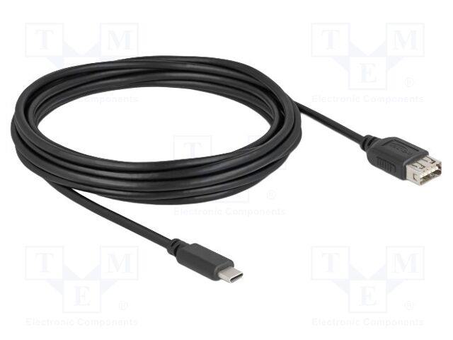 Cable; USB 2.0; USB A double sided socket,USB C plug; 5m; black