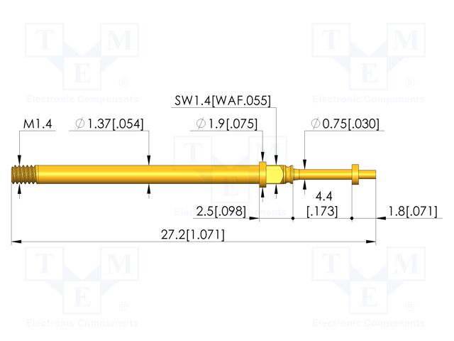 Test needle; Spring compression: 3.5mm; 4.4mm; 5A; CuBe; Ø: 0.65mm
