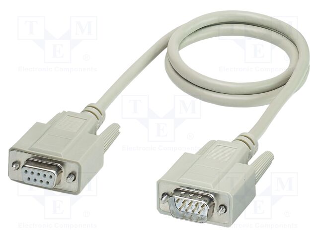 Cable; D-Sub 9pin socket,D-Sub 9pin plug; PVC; 1m; grey; Core: Cu