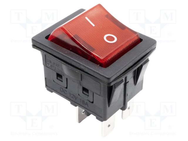 ROCKER; DPST; Pos: 2; OFF-ON; 16A/125VAC; red; IP66; Rcont max: 30mΩ