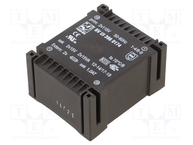 Transformer: encapsulated; 30VA; 115/115VAC; 15V; 15V; 1000mA; 550g