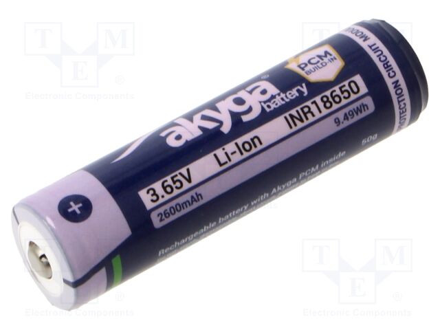 Re-battery: Li-Ion; 18650,MR18650; 3.65V; 2600mAh; Ø18.5x69.5mm