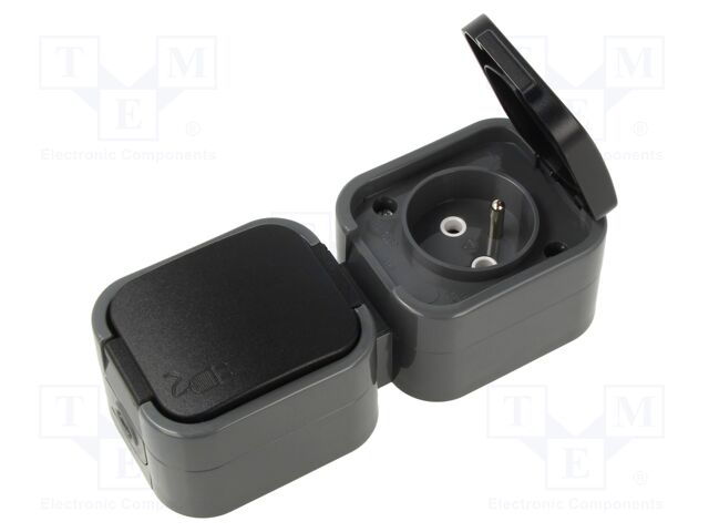 Connector: AC supply; socket; 2P+PE; 250VAC; 16A; grey; wall mount