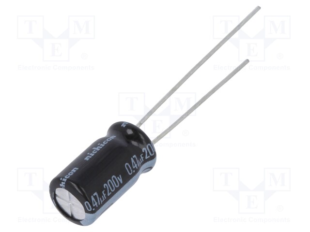 Capacitor: electrolytic; THT; 0.47uF; 200VDC; Ø6.3x11mm; ±20%; 11mA
