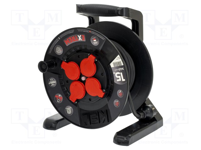 Extension lead; reel,with non-rotating sockets; Sockets: 4; 15m