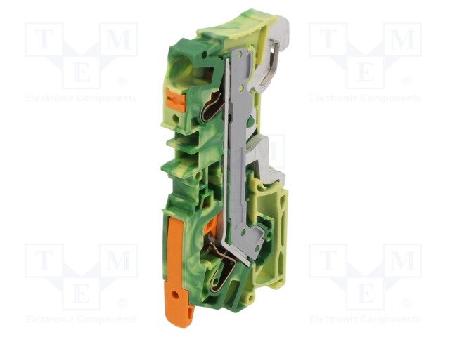 DIN Rail Mount Terminal Block, Ground, 2 Ways, 20 AWG, 8 AWG, 6 mm², Clamp, 41 A