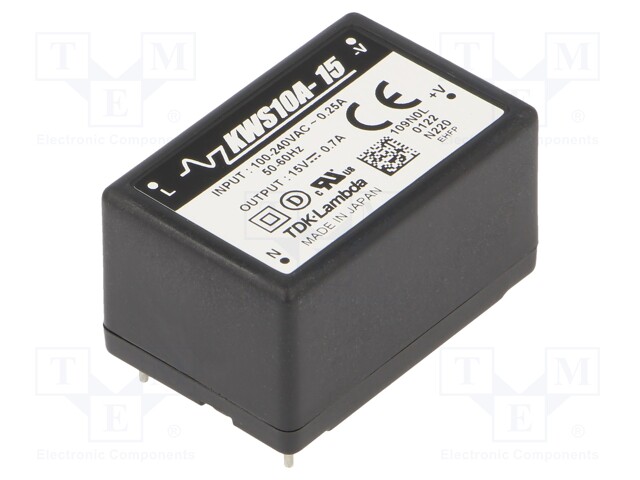 Converter: AC/DC; 10.5W; Uout: 15VDC; Iout: 700mA; 81÷82%; 85÷265VAC