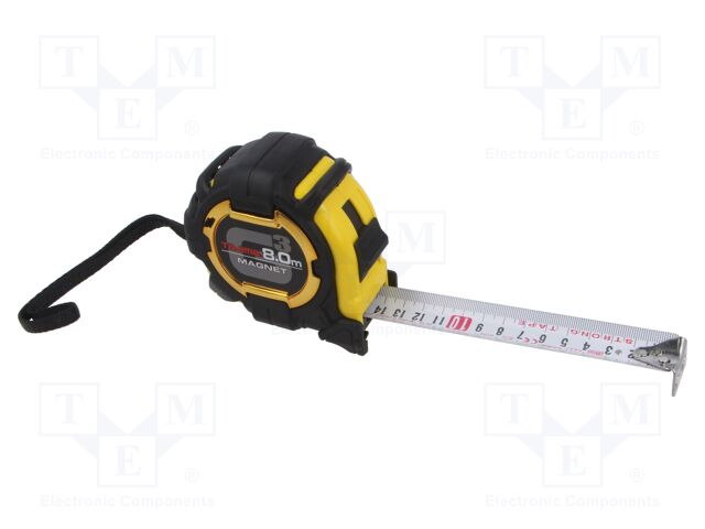 Measuring tape; L: 8m; Width: 27mm; Enclos.mat: ABS; Class: II